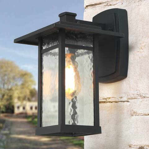 Transitional Black 1-Light Outdoor Wall Sconce Exterior Patio Lantern Light - W8"x H13.4"x E9.8"
