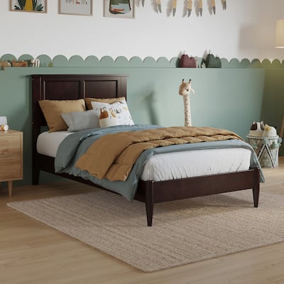 Solid Wood Low Profile Platform Bed - Twin Size Bed Frame, Espresso Finish