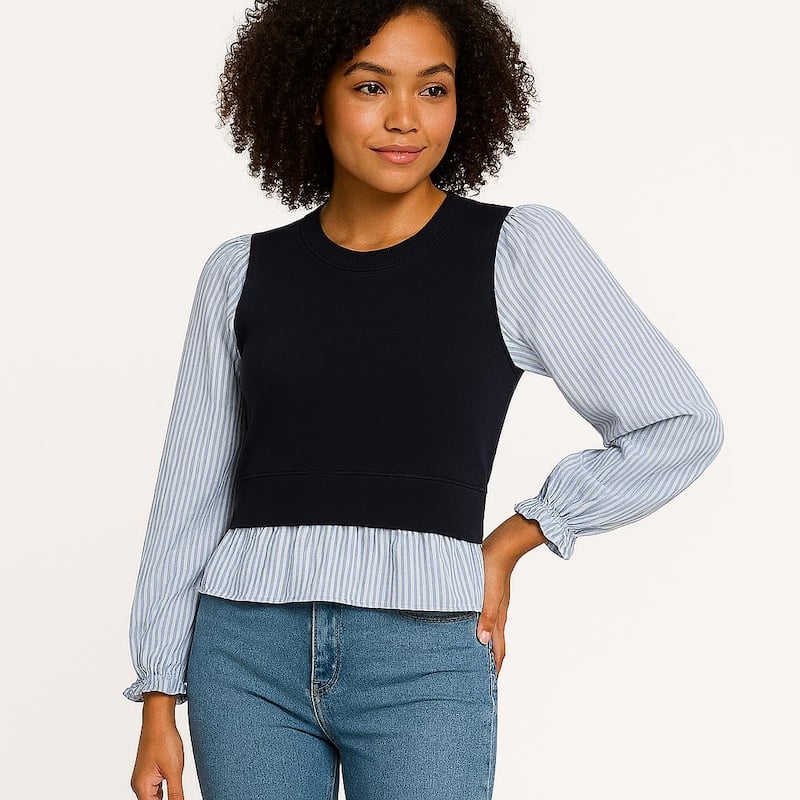 Nanette Lepore Women's Contrast Layered Top - L - Nanette Navy