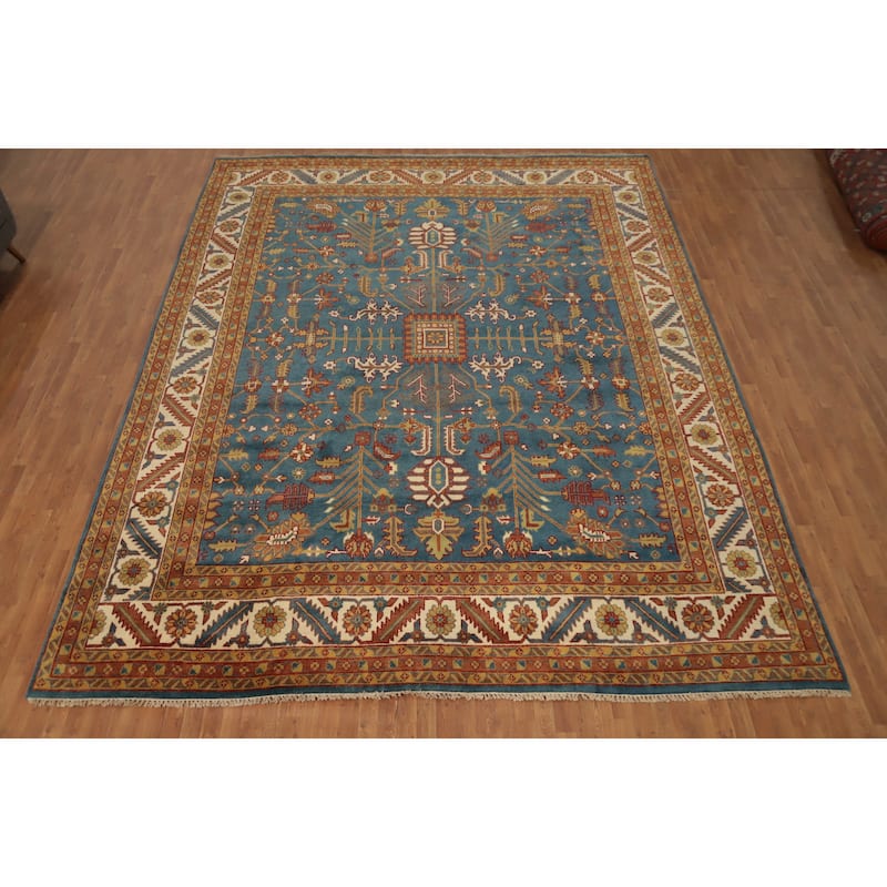 Hand Knotted Oriental 100% Wool Carpet Transitional All-Over Navy Blue & Blues Oushak Area Rug - 14' 9'' X 11' 11''