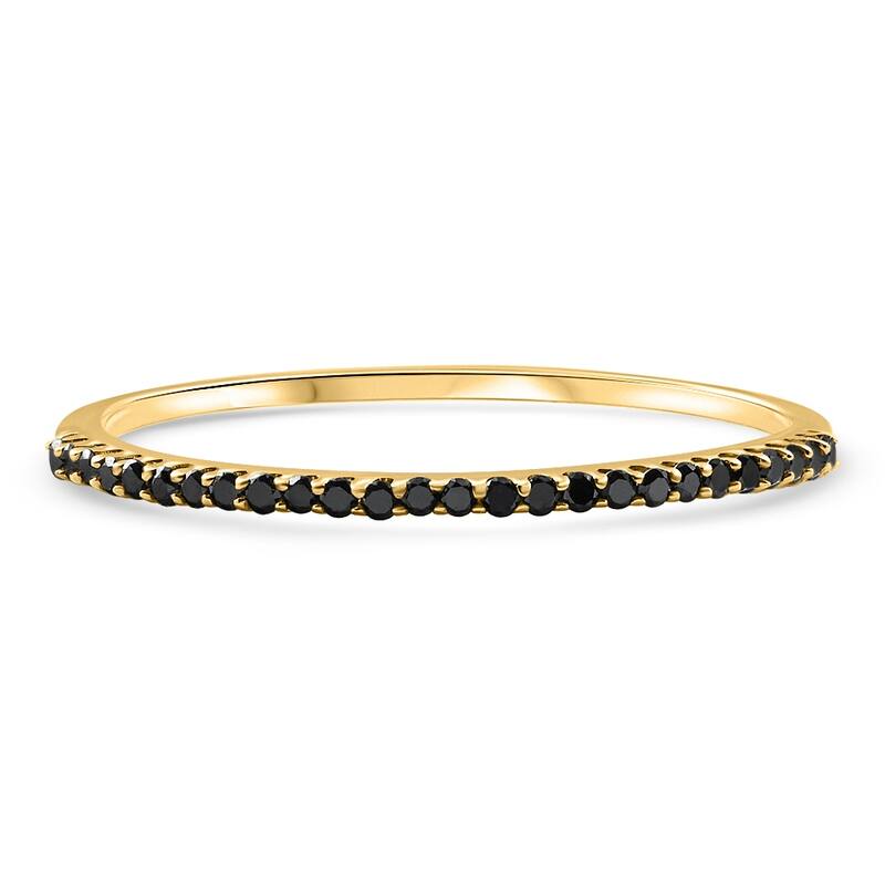 Bliss Diamond Black Diamond Thin Wedding Ring Yellow Gold Stackable Anniversary Band