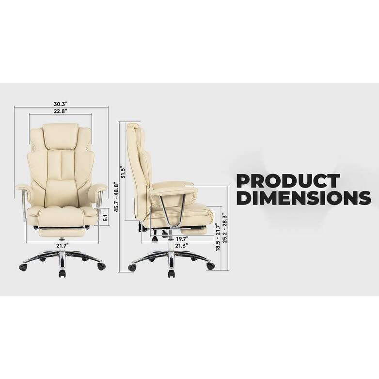 Big and Tall Executive Office Chair with Footrest, 500lbs Capacity Leather Ergonomic High Back Chair