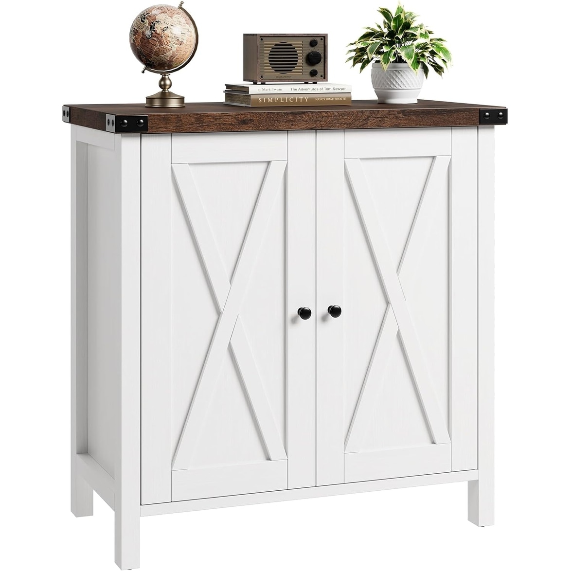 Brown Farmhouse Buffet Sideboard w/ Barn Doors