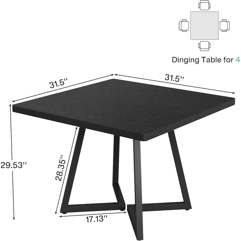 31.5” Square Dining Table for 4 with Metal Base for Dining Room