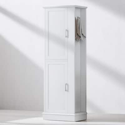 Freestanding Bathroom Storage Cabinet with 2 Doors, Adjustable Shelves, Side Towel Hook, White MDF Unit