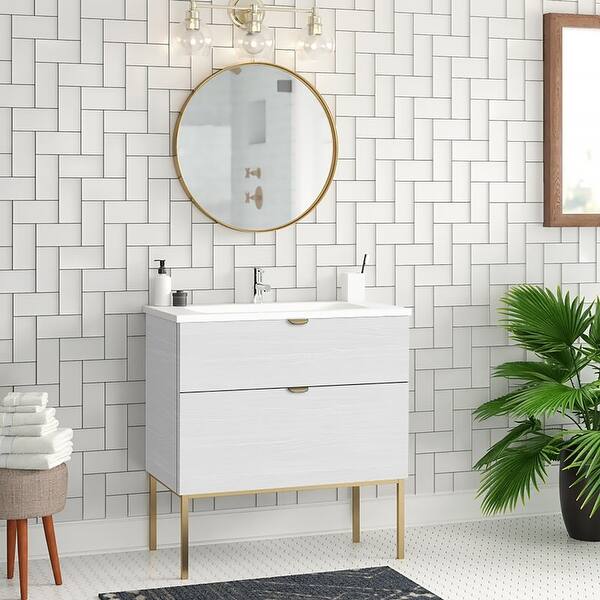 40 Modern Bathroom Vanity Cabinet Set Aspen Rhd White Wood Gold Handles And Legs Vanity Ceramic Top Sink Overstock 30978220