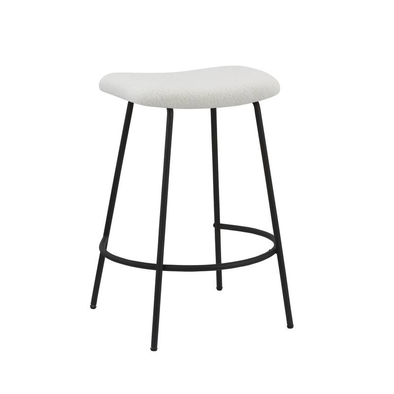 HomeRoots Set of Two 26" White and Black Fabric and Metal Backless Counter Height Bar Chairs