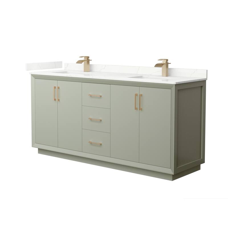 Wyndham Collection WCF414172D-QTZ-UNSMXX Strada 72" Free Standing - Light Green / Giotto Quartz Top / Satin Bronze