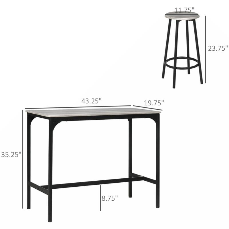 5-Piece Counter Height Bar Table Set, Rustic 43.25" Dining Table with 4 Bar Stools, Dining Room, Gray