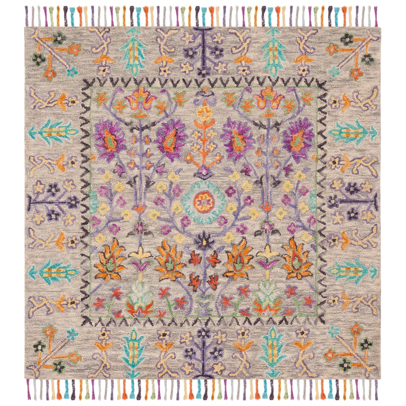 SAFAVIEH Handmade Blossom Takuko Modern Floral Wool Rug - 6' Square - Grey/Multi