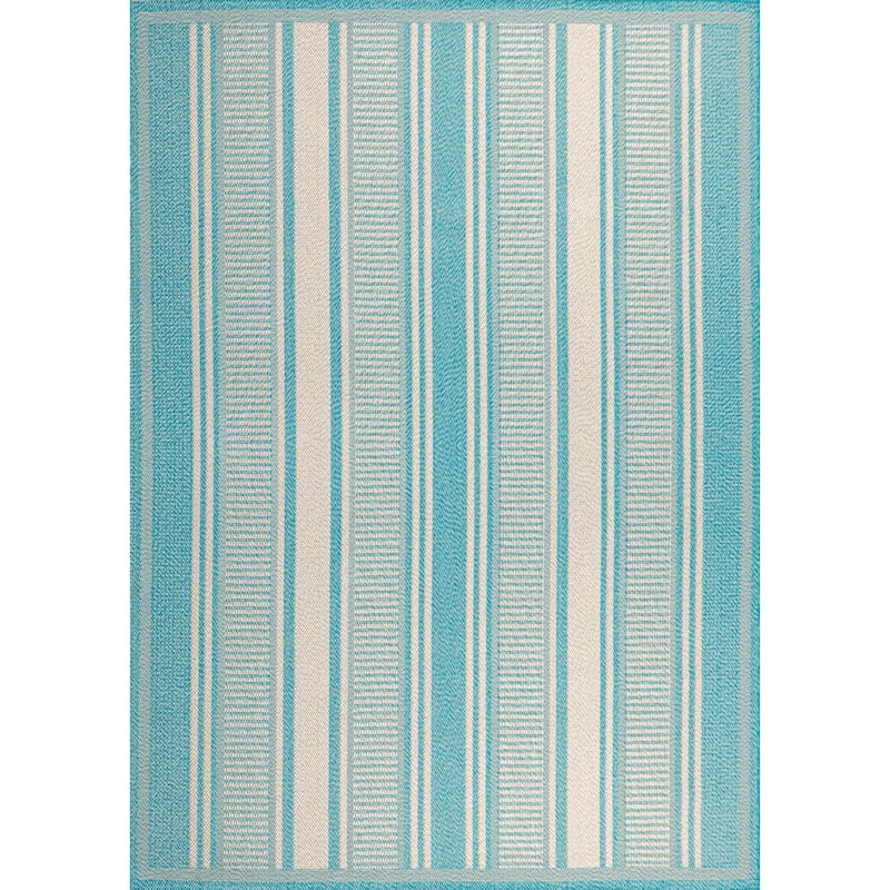 JONATHAN Y Negril Modern Double Stripe Indoor/Outdoor Area Rug - 8 X 10 - Aqua/Beige