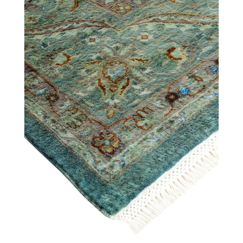 Overton Hand Knotted Wool Vintage Inspired Modern Contemporary Overdyed Blue Area Rug - 9' 2" x 12' 6"