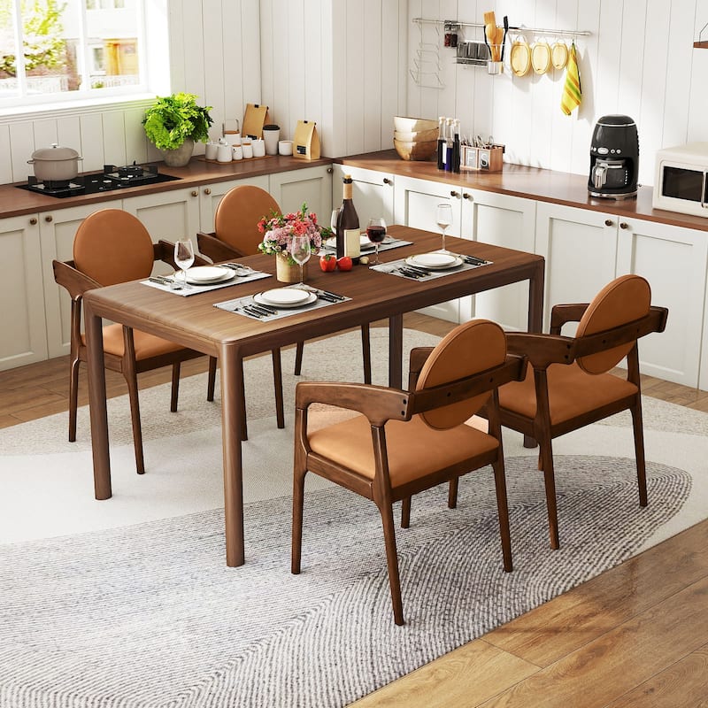 Gymax Wooden Dining Chair Set of 4 w/Rubber Wood Frame Padded Seat &