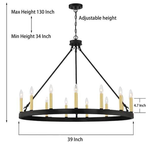 dimension image slide 3 of 7, Acroma 15-light Farmhouse Large Wagon Wheel Candle Chandelier with UL Certified - D40'' * H130''