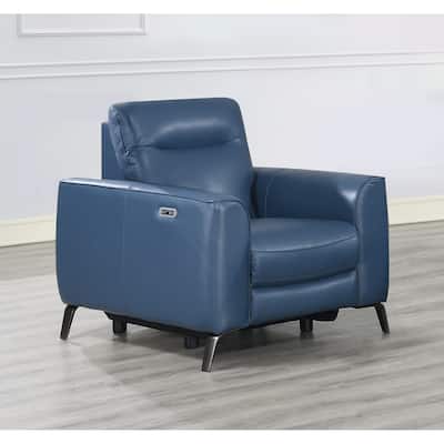 Steve Silver Top Grain Leather Ocean Blue Power Reclining Chair