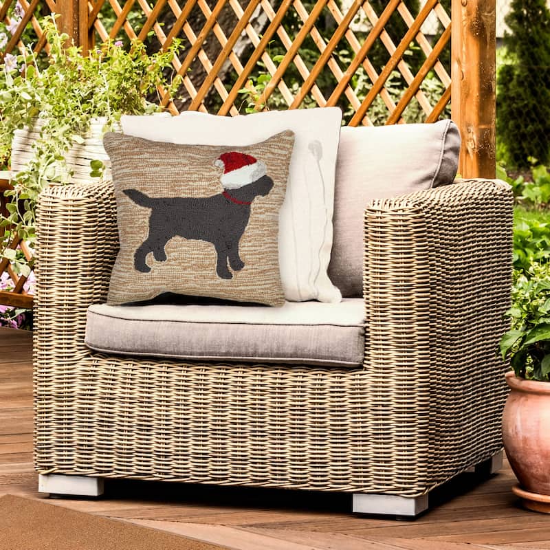 Liora Manne Frontporch Christmas Dog Indoor/Outdoor Pillow Neutral 18" Square