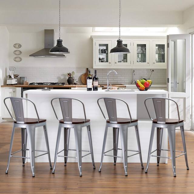 Andeworld farmhouse bar stools ,counter height bar stools set of 4 - Set of 4 - Silver - Bar height