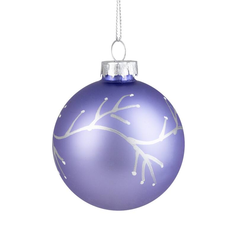 4Ct Matte Purple Glass Ball Christmas Ornaments Branch Design 2.5"