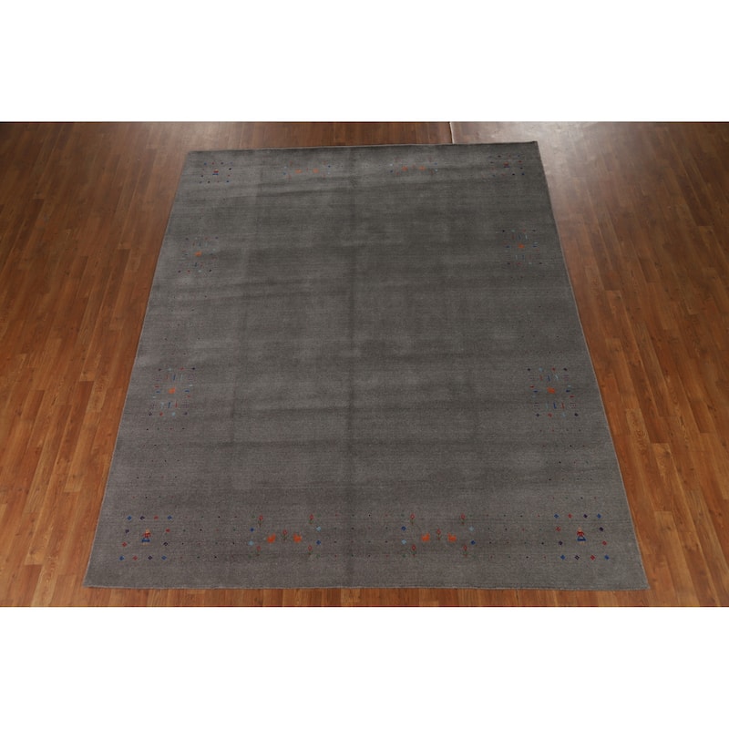 Hand Knotted Oriental 100% Wool Carpet Tribal Animal Pictorial Greys & Charcoal Gabbeh Area Rug - 10' 1'' X 8' 1''