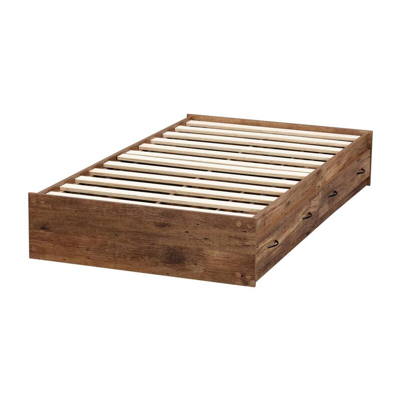 Twin Bed with Drawers - Mountain Oak Finish, Slat Kit Included, Reversible Design, Easy Assembly