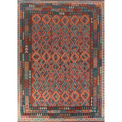 Reversible Kilim Area Rug Oriental Hand-Woven Wool Carpet - 9'11"x 13'0"