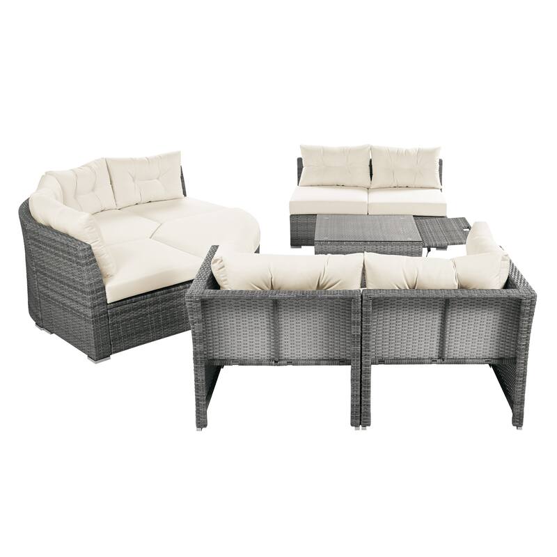 9-Piece Outdoor Patio Sectional Sofa Set with Coffee Table, Free Combination