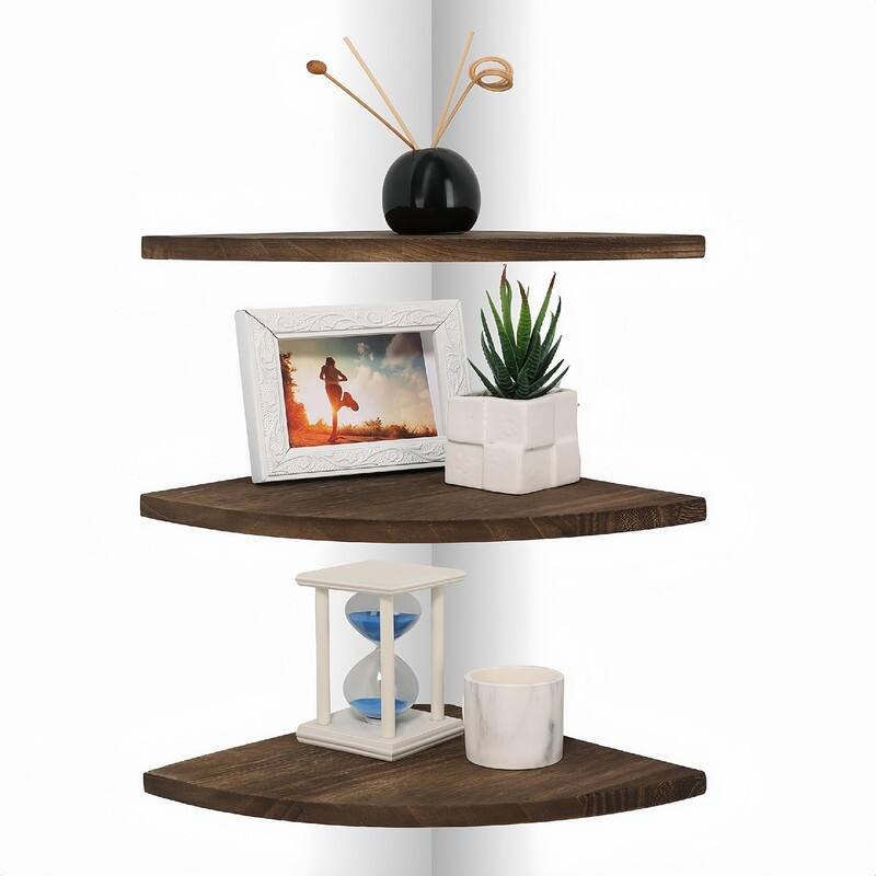 Corner Wall Shelves - 10"D x 10"W x 0.7"H - Dark Brown