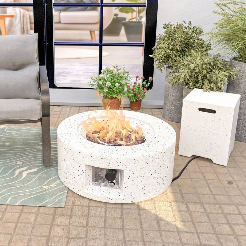 COSIEST 2-Piece Outdoor Round Firepit with Tank Cover Table - 28" W x 28" L x 12" H