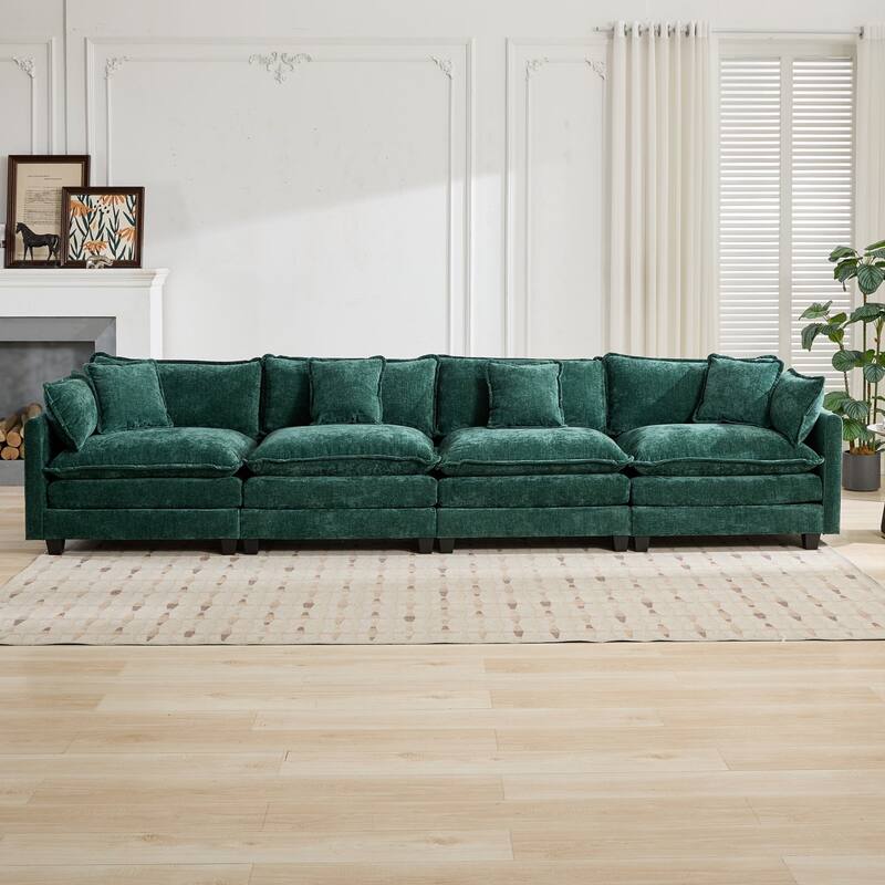 Cloud Sofa,Modern Sectional Couch,Comfy Double Layer Upholstered Seat Cushion - Green