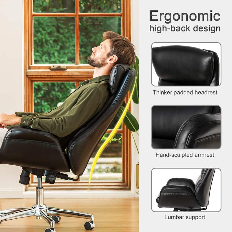 Glitzhome 48-inch Mid-century Adjustable Swivel Faux Leather Office Chair