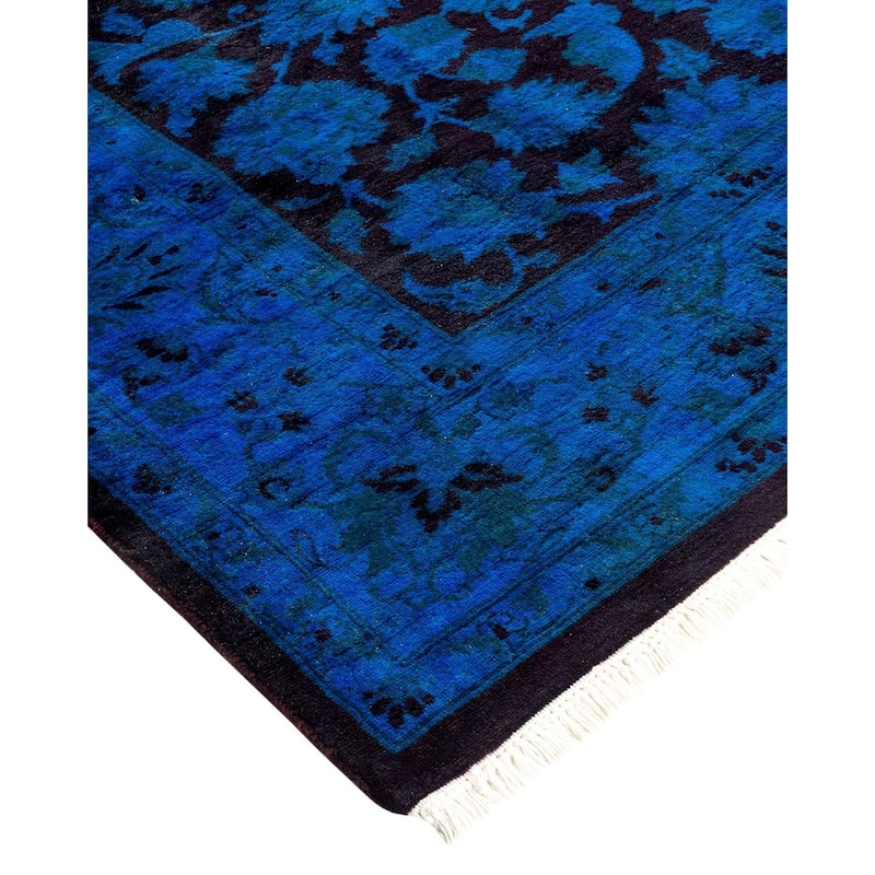 Overton Hand Knotted Wool Vintage Inspired Modern Contemporary Overdyed Blue Area Rug - 4' 3" x 6' 3"