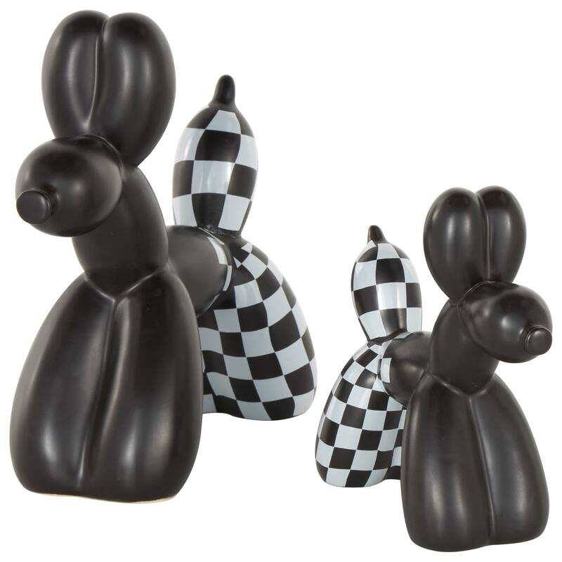 Gold Porcelain Ceramic Balloon Dog Sculpture (Set of 2) - Gold, Silver, White, Black, Multi Colored