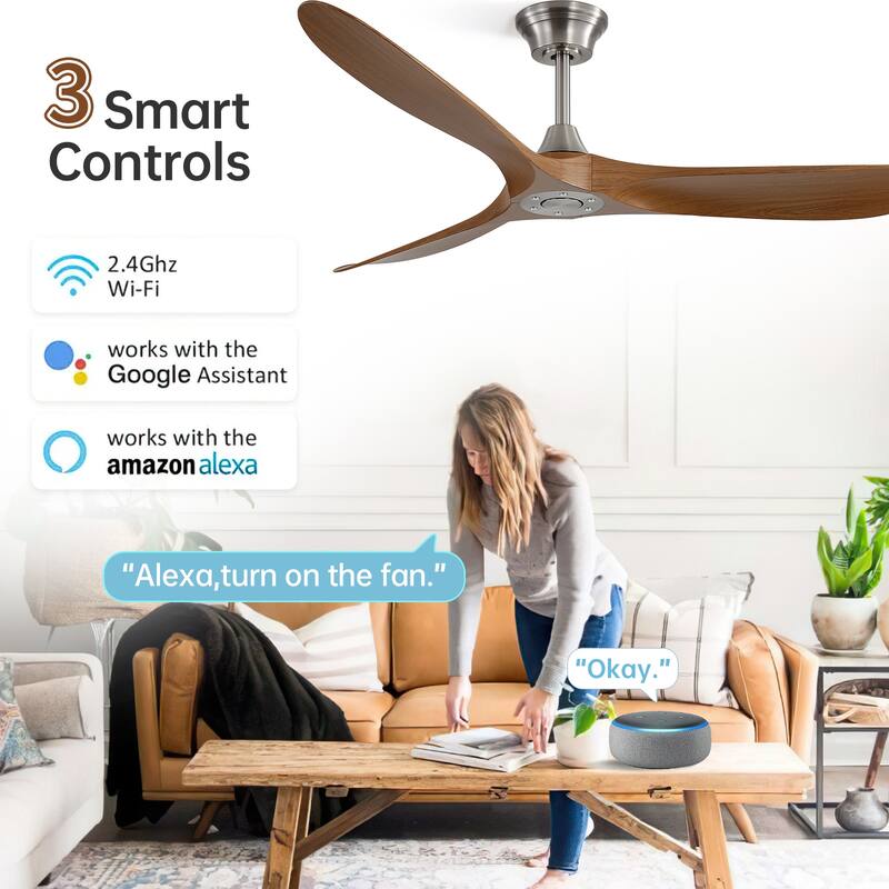 52''/60" Large Ceiling Fan without Lights, Remote Control and Reversible Motor Included, Smart Optinal