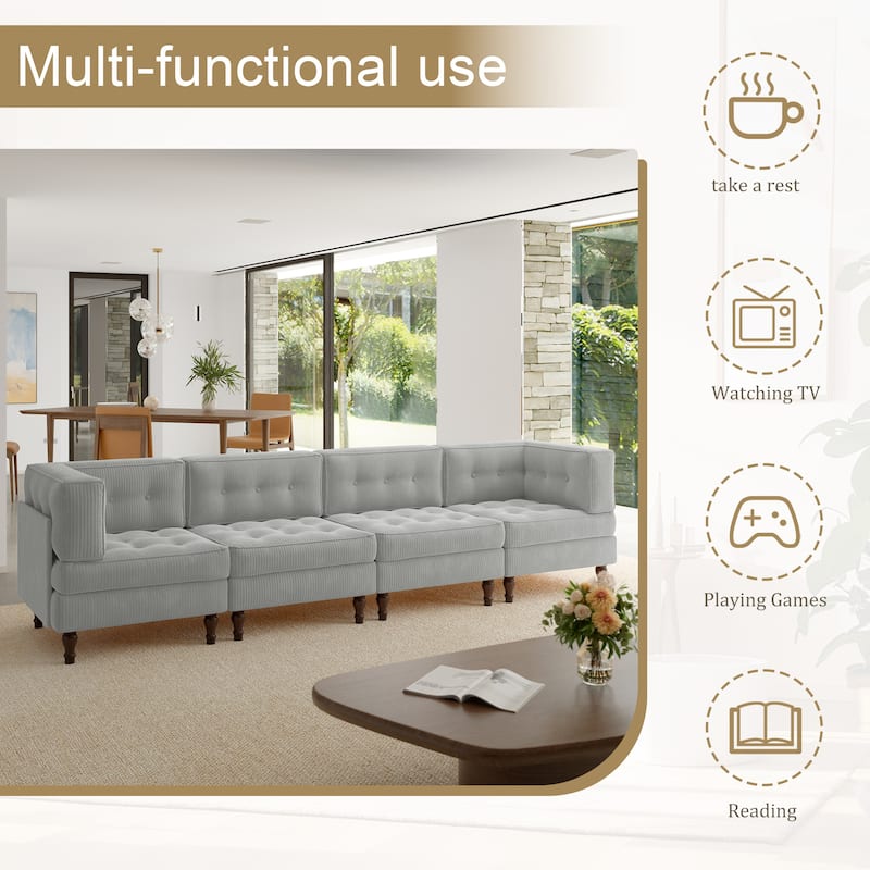 Oversized Modular Sectional Corduroy Fabric Tufted Sofa