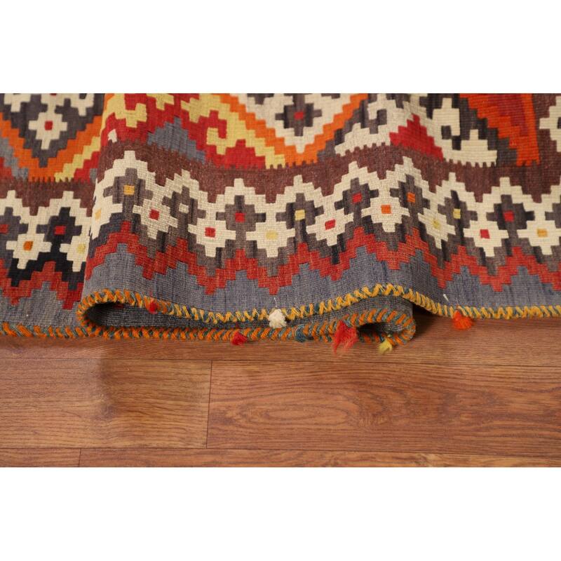 Kilim Qashqai Persian Vintage Rug Hand-Woven Orange Wool Carpet - 4'5"x 7'4"