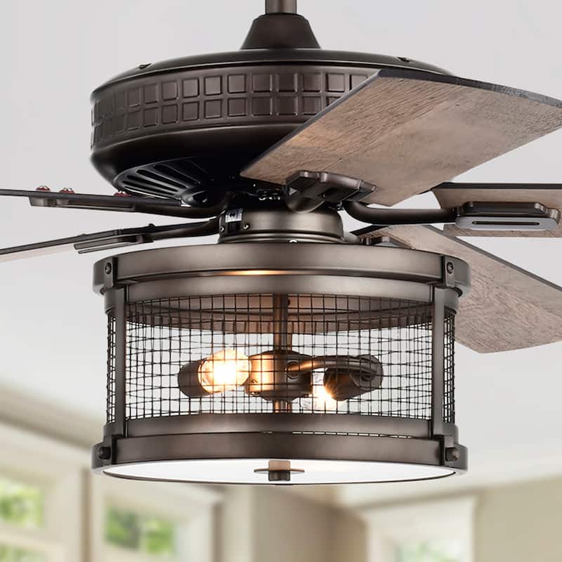 Cadence 52 Inch Oil Rubbed Bronze 2 Light, 5 Blades Lighted Ceiling Fan with Remote