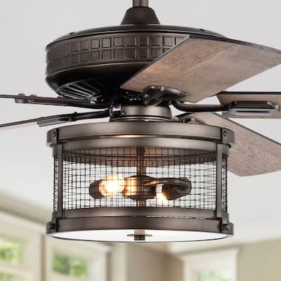Cadence 52 Inch Oil Rubbed Bronze 2 Light, 5 Blades Lighted Ceiling Fan with Remote