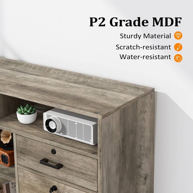 File Cabinet 4 Drawer Wood Mobile Lockable Rolling with Shelves