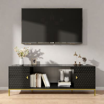 70" Electric Fireplace TV Stand with Gold Tapered Legs and Adjustable Storage