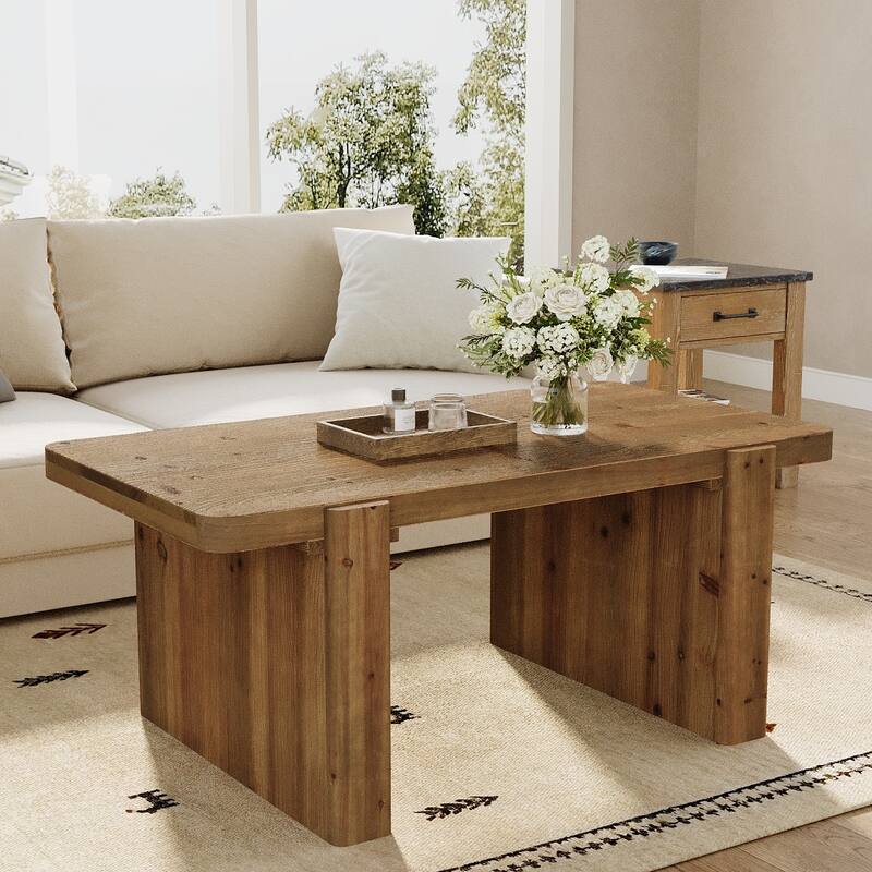 Solid Wood Farmhouse Coffee Table for Living Room - Brown