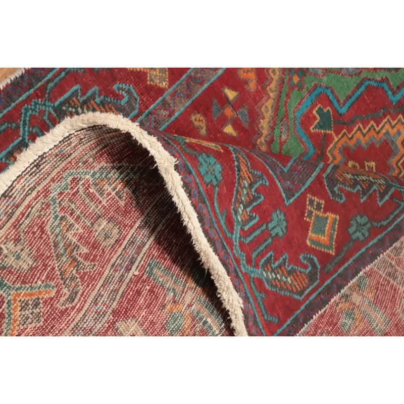 Hand Knotted Oriental 100% Wool Carpet Traditional Geometric Red Tabriz Runner Rug - 14' 0'' X 3' 5''