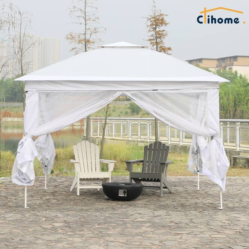 10.8 ft x 10.8 ft Outdoor Patio Metal Frame 2 Tier Vented Pop-Up Canopy Tent Portable Canopy