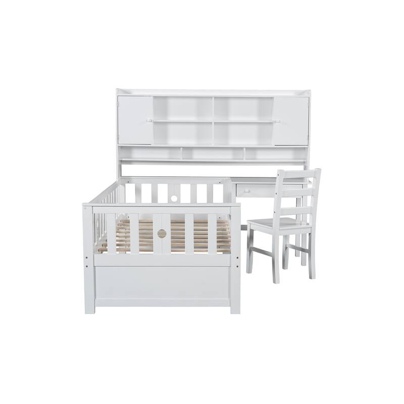 Twin Size Bed with Bookshelf and Built-in Desk
