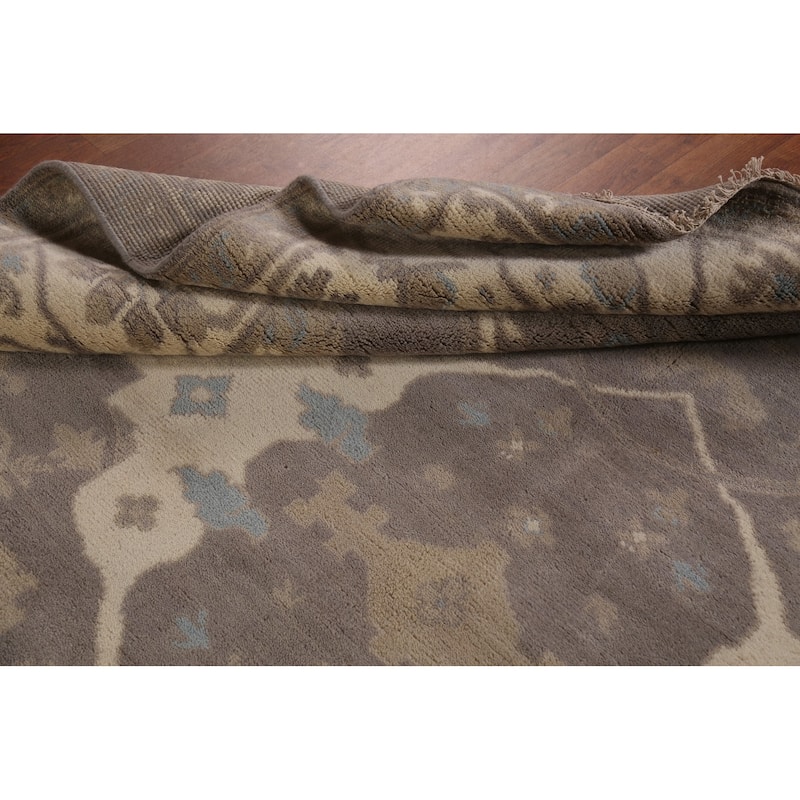 Gray & Ivory Oushak Indian Area Rug Hand-Knotted Wool Carpet - 8'0"x 9'8"