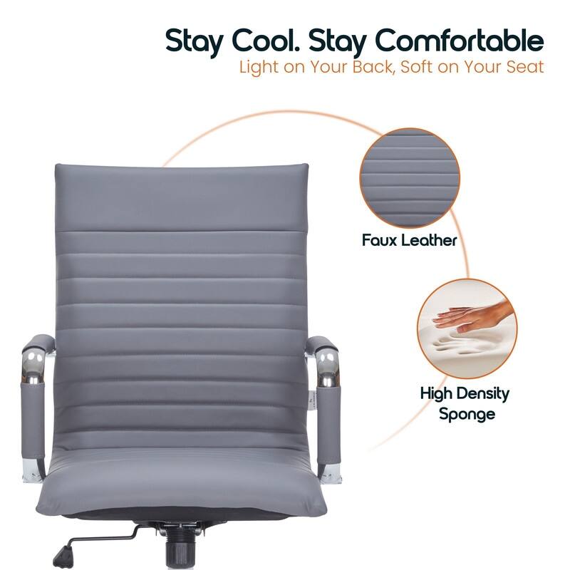Harris Modern High-Back Leather Executive Office Chair with Steel Frame, Adjustable Height, Tilt Lock, & Swivel for Home/Office