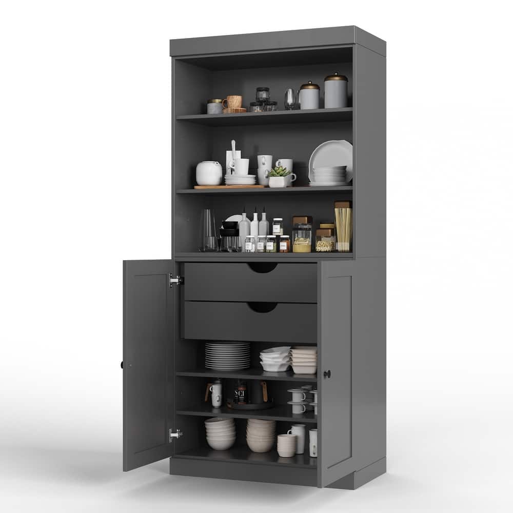 Palace Imports 100% Solid Wood 32" Pantry Cabinet with Shaker Doors, 2-Drawers and Adjustable Shelves