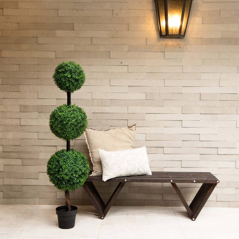 Potted Triple Boxwood Ball Outdoor Artificial Topiary Tree - 5'