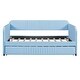 preview thumbnail 7 of 10, Twin Size Daybed with Pull-out Twin Trundle Bed & Wood Slat Support, Velvet Upholstered Bed Frame for Bedroom, Light Blue