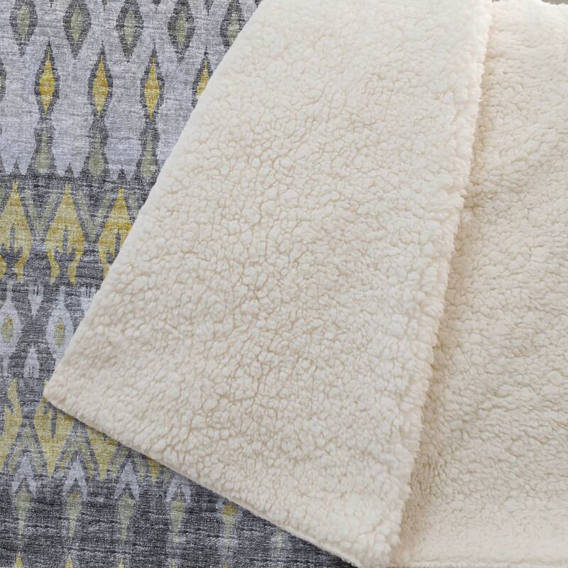 Premium Machine Washable ASB72 Boho Moroccan Sherpa Throw Blanket