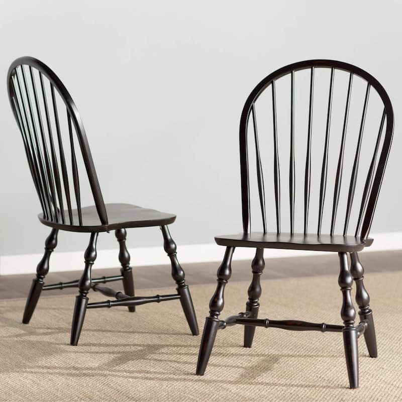 Retro Spindleback Dining Chairs - Set of 2 - Antique Black - Fully Assembled - Classic Comfort